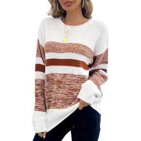 CiCiBird Women Striped Long Sleeve Sweater Oversized Color Block Knit Pullover Tops Casual Ribbed Sweaters