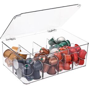 Coffee Pod Holder, Coffee Pods Storage for Counter, Clear Organizer for K Cup, Compatible with Nespresso OriginalLine VertuoLine Capsules & Keurig Pods, Acrylic Coffee Pods Holder with Lid - Clear
