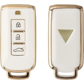 kwmobile Key Cover Compatible with Mitsubishi 3-Button car Key - Car Key Fob Case Protector - Black/Gold