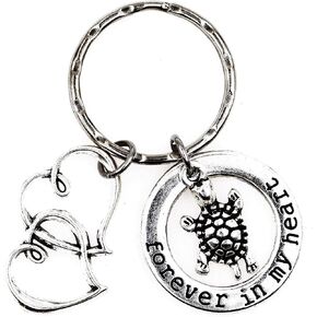 Forever in My Heart Double Hearts Gift Memorial Veterans Military Sorrow Sadness Grief Mourning Sympathy Loss of Loved One Reptile Shell Tortoise Galapagos Baby Sea Land Aquatic Turtle Keychain 3V