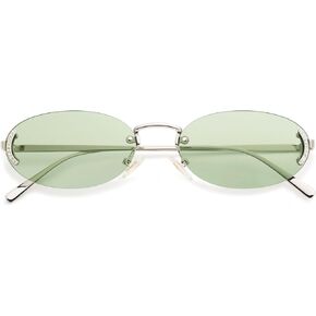 SOJOS Retro Oval Sunglasses for Women Trendy Small Y2k Rimless Rhinestone Sunnies SJ1227