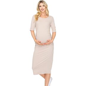 My Bump Women's Front Pleat Knee Length Midi Maternity Dress(Made in USA)