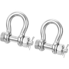 PATIKIL Shackle 1/2" with 5/8" Bolt 4409lbs, 2 Pack 316 Stainless Steel D Ring Shackle for Towing Rigging, Silver