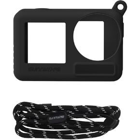 Osmo Action 3/4 Silicone Case Lanyard for DJI Action 4 Camera Accessories with Neck Strap, Waterproof Silicone Protective Case for Insta360 GO 3 Camera Accessory Anti-Drop Protector (Black)