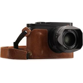 Megagear MG1400 Leica Q-P, Q (Typ 116) نصف حافظة وحزام من الجلد الطبيعي جاهز للاستخدام، مع وصول للبطارية، أسود