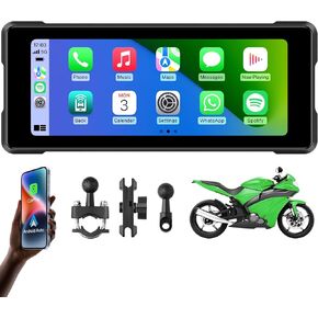 6.86 Inch Motorcycle CarPlay, Portable Waterproof Touchscreen Wireless Car Play/Android Auto Screen GPS Navigation for Motorbike, Siri Voice Control, Support Dual Bluetooth TPMS