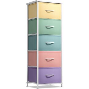 Sorbus Fabric Dresser for Kids Bedroom - Chest of 5 Drawers, Tall Storage Tower, Clothing Organizer, for Closet, for Playroom, for Nursery, Steel Frame, Fabric Bins - Wood Handle (Pastel) in Saudi Arabia