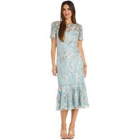 Womens Formal Embroidery Floral Midi Dress