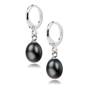 Dainty Elegance Pearl Earrings for Women and Girls | Natural Freshwater Pearl Huggie Hoop Earrings - Pearl earrings colour: White, Pink, Grey, Black (Black)