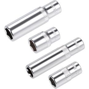uxcell 1/4-inch Drive by 8mm & 10mm Deep and Shallow Socket Set, 6-Point CR-V Steel
