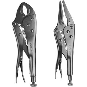 Lichamp 2-Pack Locking Pliers Set, 10 inch Curved Jaw Grip Pliers and 9 inch Long Nose Vise Pliers