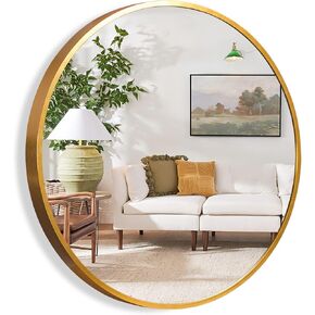NeuType Round Mirror Circle Mirror Metal Framed Wall Mirror Large Vanity Hanging Decorative Mirrors for Bathroom, Bedroom, Living Room, Entryway (Gold, 32" x 32")