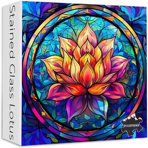 Stained Glass Puzzle for Adults 1000 Pieces, Lotus Flower Puzzles 1000 Pieces Art, Impossible Hard Challenging Puzzles, Colorful Stained Glass Jigsaw Puzzle Waterlily