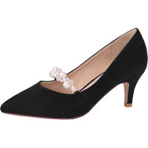 ERIJUNOR E3122 Women Faux Suede Pearl Pumps Comfortable Kitten Heel Evening Prom Wedding Shoes