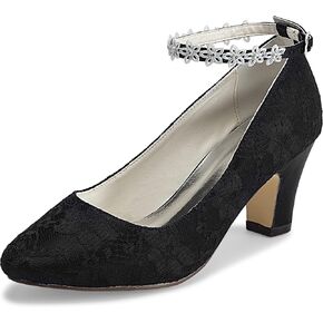 JIAJIA 62311A Women's Bridal Shoes Closed Toe 2.7" Chunky Heel Lace Satin Pumps Satin Flower Wedding Shoes