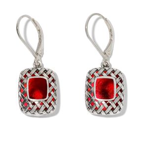 Bottled Up Designs Handmade Vintage Red Quilted Square Leverback Earrings, Recycled 1940s Beer Bottle Glass, Sterling Silver, Eco Friendly, Made in USA, Birthday Gifts, Mothers Day, Women, Anniversary