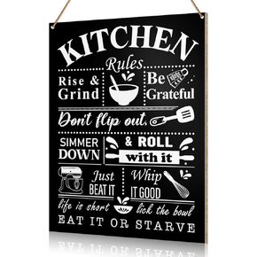 UDNADKEX Funny Kitchen Rules Wall Hanging Sign Decor, Home Kitchen Dining Room Wooden Sign Decor Kitchen Wall Decoration, Kitchen Gift for Mom Chef Cooking Lover