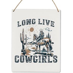 Western Room Decor, Long Live Cowgirls Wood Hanging Sign, Cactus Western Cowgirls Themed Art Wall Decor, Girl Teen Bedroom Wooden Slogan Hanging Sign 8X10 Inch