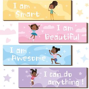 4 Pieces Girls Room Signs Decor Motivational Black Girl Wall Art Rustic Wall Hanging Plaque Motivational Wooden Decor Inspirational Positive Wall Plaque for Tween Kids Girls Bedroom Home Living Room