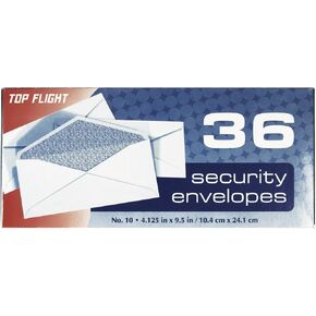 Top Flight Boxed Number 10 Security Envelopes, 4.125 x 9.5 Inches, White with Security Lining, 36 Envelopes per Box (6900583)