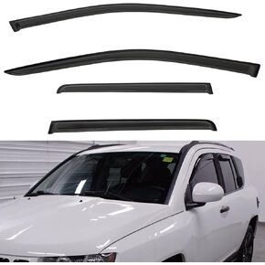 4pcs Front+Rear Smoke Tint Sun/Rain Guard Outside Mount Tape-On Vent Window Visors Compatible with 11-16 Compass 17 MK Old Body