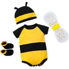 Dressy Daisy Newborn Infant Baby Honey Bee Onesie Romper Costume Bodysuit Set with Wings, Socks and Hat Size 0 to 12 Months