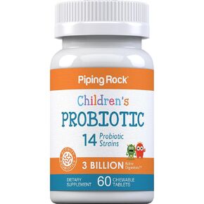 Piping Rock Probiotics for Kids | 60 Chewable Tablets | Berry Flavor | 14 Strains, 3 Billion Organisms | Non-GMO, Gluten Free Childrens Supplement