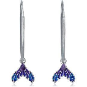 TIGER RIDER Mermaid Tail 925 Sterling Silver Large Hoop Earrings Cute Gradient Blue Jewelry for Women
