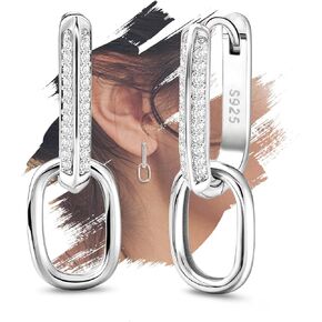 U Shaped Earrings for Women - Sterling Silver U Hoop Earrings for Sensitive Ears Hypoallergenic Cubic Zirconia Minimalist Loop Earrings Fashion Women's Earrings Gift for Mother's Day Birthday