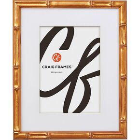 Craig Frames Faux Bamboo, 11x14 Picture Frame Matted for an 8x10 Photo, Vintage Gold