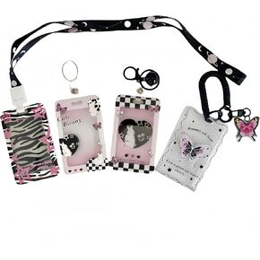 4 Pcs Acrylic Kpop Photocard Holder Butterfly Bunny Cute ID Badge Holder with Pendant Keychain Spiral Wrist Coil Photo Display Protector Case for School Office Bus Pass Student Credit ID Card in Saudi Arabia