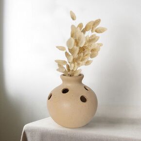 Ceramic Vases for Home Decor, 5.1 Inch Small Vase, Unique Decorative Vase, Boho Flower Vase with Hollow Holes, Rustic Farmhouse Round Vases for Centerpieces Shelf Coffee Table Decor
