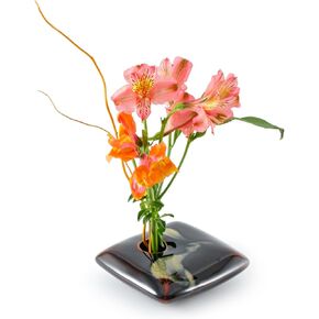 Square Ikebana Flower Vase, Black Wave