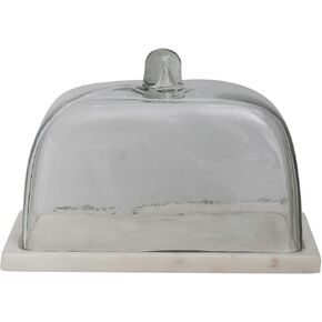 Creative Co-Op Glass Marble Base, Clear and White Cloche