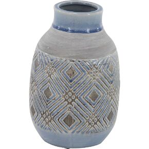 Deco 79 Vintage Stoneware Vase, SMALL SIZE, Blue, Gray
