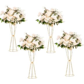 Gold Vases Centerpieces for Wedding Geometric Metal Flower Stand for Tables Bulk, 4pcs 23.6" Tall Trumpet Vases for Centerpieces Party Dinner Anniversary Ceremony