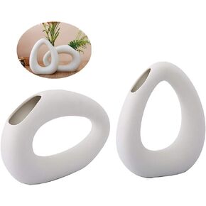 Anding White Ceramic Vase - Droplet Matte Surface Design - Modern Vase, Family, Wedding, Table Vase, Perfect Home Decor Vase (LY432516SET)