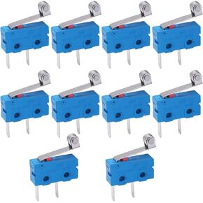 Twidec/10Pcs Mini Micro Limit Switch 5A 125 250V AC SPDT 1NO Short Metal Hinge Roller Lever Arm Switch 2 Pins Snap Action Button Type KW11-3Z09