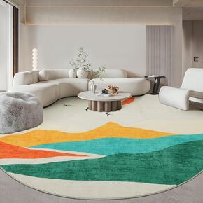 HOMBYS 7ft Modern Round Area Rug for Living Room Bedroom, Large Circle Floor Carpet for Indoor Office Dining Room, Abstract Home Deco Non-Shedding, Machine Washable, Beige Blue