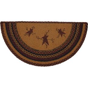 VHC Brands Heritage Farms Primitive Star and Pip Jute Yellow Rug Half Circle w/ Pad 16.5"x33"