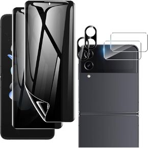 [2 Sets 6 Pack] for Samsung Galaxy Z Flip 4 Privacy Screen Protector, Internal Flexible TPU Screen Protector and Tempered Glass Camera Lens Protector, Anti-Spy, Scratch Resistant, Bubble Free