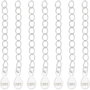 Beebeecraft 1 Box 10Pcs 925 Sterling Silver Chain Extender Necklace Bracelet Extension End Chains with Teardrop Chain Tabs S925 Stamp for Jewellery Making