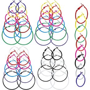 HLTOO 96PCS Hoop Earrings Finding, Round Hypoallergenic Earring Hoops, Multicolor Stainless Steel Open Beading Hoop, for Women's Jewelry Making, DIY Earrings Crafts, 6 Sizes