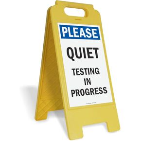 SmartSign "Please Quiet - Testing In Progress" Folding Floor Sign | 25" x 12" Plastic