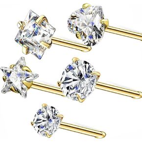 14k Gold Plated Nose Rings Studs for Women 316L Surgical Steel Nose Piercings 22g/20g/18g Gauges 1.5mm/2mm/2.5mm/3mm/3.5mm/4.5mm Sizes