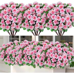 Dremisland 6 Bundles Artificial Outdoor Flowers Fake Silk Camellia Flowers Outdoor UV Resistant Garden Plants Bush Faux Flowers Home Decor Garden Patio Balcony Vase Table Decor (6, Red)