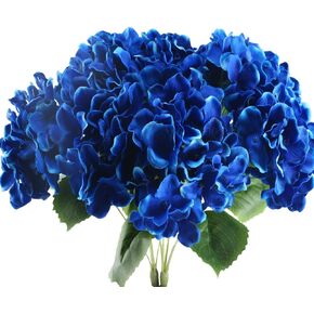 2PCS 10 Heads Artificial Silk Hydrangea Flowers Arrangements Royal Blue FlowersLarge Fake Floral Bundles Home Wedding Bouquet Table Centerpieces Party Decoration