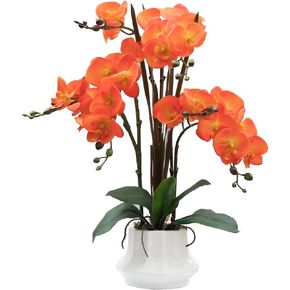 Artificial Orchid Flower Plant 20.9'' Real Touch Faux Orchids in Ceramic Vase Pink Fake Phalaenopsis Flower Arrangement Silk Orchids with Stems for Centerpiece Table Home Indoor Decor