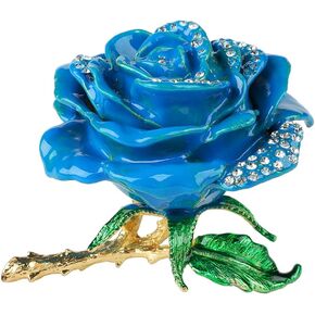 Blue Rose Trinket Boxes Hinged Enamel Jewelry Box Hand-Painted Flower Ornaments Craft Gift for Women Grils