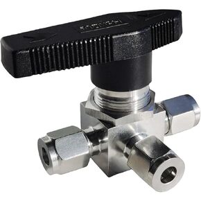 Stainless steel 3 way ball valve T port 3/8" OD Compression Ferrule tube 360° handle panel mount,water oil Gas